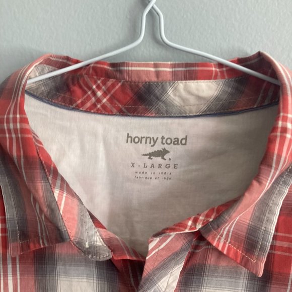 Horny Toad Men's Red Checkered Shirt Button Down Organic Cotton Blend Size XL - Picture 2 of 5